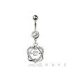 316L SURGICAL STEEL MULTI CZ DOUBLE HEART BEZEL CENTER DANGLE BELLY BUTTON NAVEL RING 